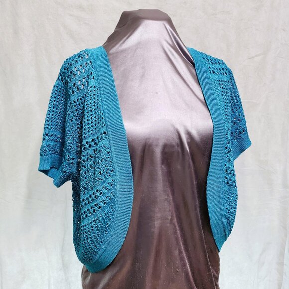 Brilliant Blue Netted Crochet Cardigan Shrug - Picture 1 of 6